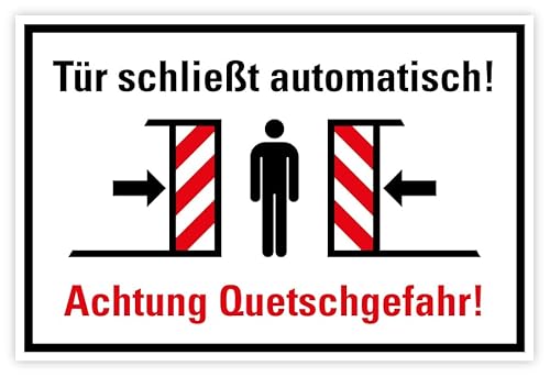 Aufkleber Schild „Tür schließt automatisch! Achtung Quetschgefahr“ Warnung Schiebetür Betriebsbeschilderung | Größe wählbar, Größen Name: 30x20cm von MBS-SIGNS