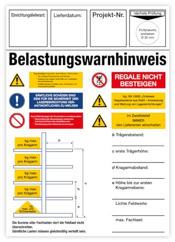 Aufkleber Sicherheits-Kennzeichnung Kragarmregal „Belastungswarnhinweis““ Folie selbstklebend Symbole: ISO 7010 | Größe wählbar Made in Germany, Größen Name: 15x10cm von MBS-SIGNS