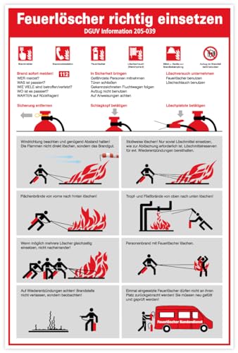 Aufkleber Sicherheitsaushang „Feuerlöscher richtig einsetzen“ Hinweise Info-Folie Symbole: ISO 7010 | Größe wählbar Made in Germany, Größen Name: 15x10cm von MBS-SIGNS