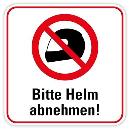 Aufkleber Verbot Hinweis „Bitte Helm abnehmen!“ Motorrad Symbol Schild Folie | 5-30 cm Made in Germany, Größen Name: Aufkleber | 30 x 30 cm von MBS-SIGNS