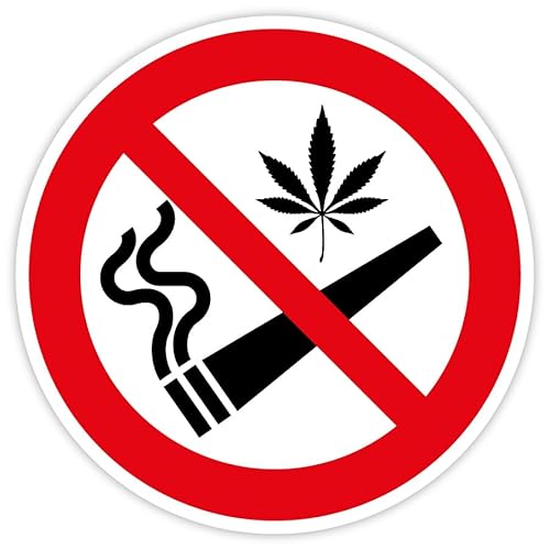 Aufkleber Verbotszeichen „Kiffen/Cannabis verboten“ Verbot Folie selbstklebend | Größe wählbar Made in Germany, Größen Name: Ø 5 cm von MBS-SIGNS
