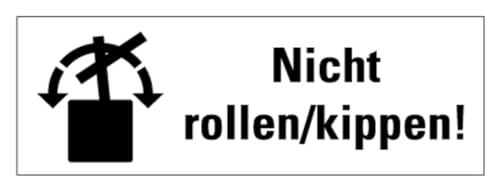 Aufkleber Verpackungs-Kennzeichnung „Nicht rollen/kippen!“ Hinweis Sticker Folie selbstklebend, s/w | Größe wählbar Made in Germany, Größen Name: 5x15cm von MBS SIGNS