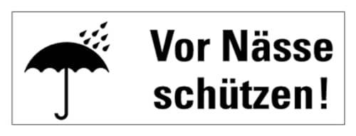 Aufkleber Verpackungs-Kennzeichnung „Vor Nässe schützen!“ Hinweis Sticker Folie selbstklebend, s/w | Größe wählbar Made in Germany, Größen Name: 2,5x7,5cm von MBS SIGNS