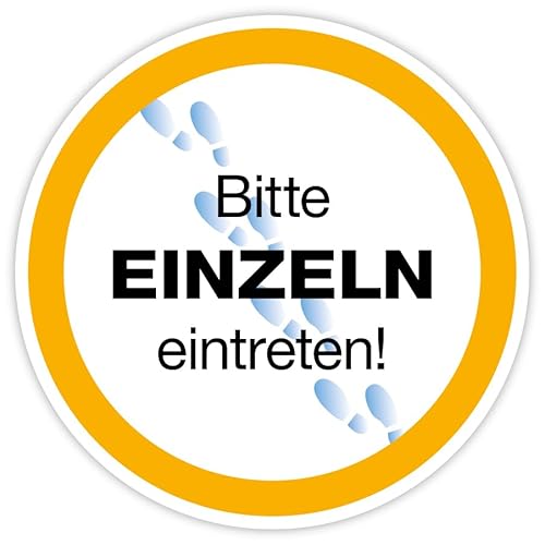 Aufkleber Warnung Hinweis "Bitte Einzeln eintreten" Hygiene Schild Folie | Ø5-30cm Made in Germany, Größen Name: Ø20 cm von MBS-SIGNS