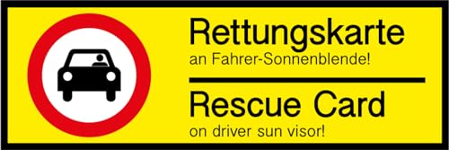 Hinterglasaufkleber Hinweis Kfz „Rettungskarte an Sonnenblende“ DE/EN Hinterglas Folie | Größe wählbar Made in Germany, Größen Name: 7,5x2,5 cm von MBS-SIGNS