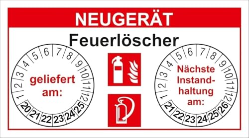 Prüfaufkleber Kennzeichnung „Neugerät Feuerlöscher“ Symbol nach ISO 7010 (F001) & DIN BGV | 90 x 50 mm Made in Germany, Größen Name: 1 Stück von MBS-SIGNS