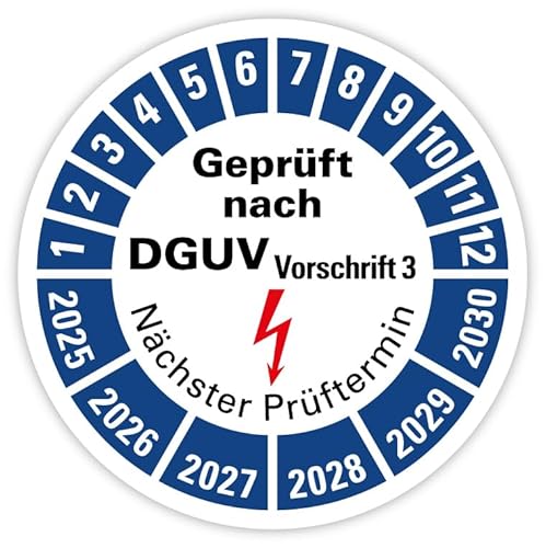 Prüfplakette „Geprüft nach DGUV Vorschrift 3 | 2025-2030“ Nächster Prüftermin Folie blau | Ø 20-40 mm Made in Germany, Größe: Ø 40 mm, Material: 100 Stück von MBS-SIGNS