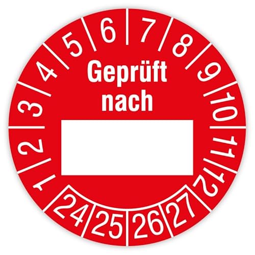 Prüfplakette Mehrjahresprüfplakette „Geprüft nach... Zum Selbstbeschriften 2024-2027“ Folie selbstklebend, rot | Ø30mm | Made in Germany, Größe: 25 Stück | Ø30mm von MBS-SIGNS