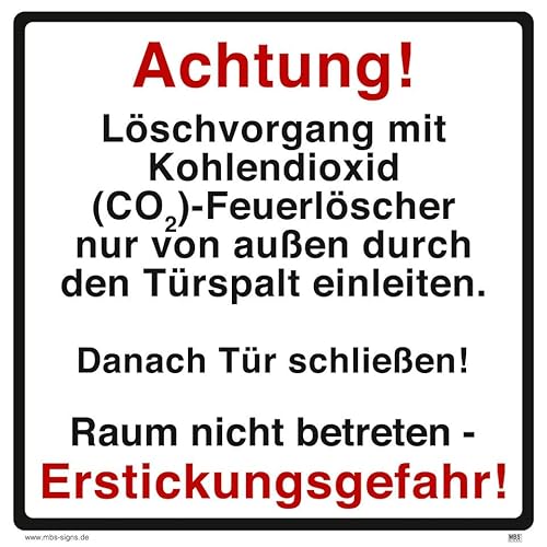 Warnaufkleber Hinweis „Achtung Erstickungsgefahr!CO2-Feuerlöscher Raum nicht betreten“ Warnung Schild Folie | 20x20cm Made in Germany von MBS-SIGNS