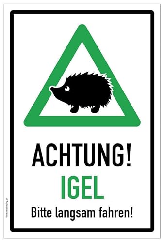 XXL-Aufkleber Warnhinweis „Achtung Igel langsam fahren“ Warnung Folie selbstklebend, grün | 60 x 40 cm Made in Germany von MBS SIGNS