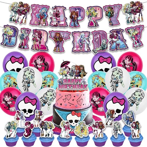 Monster Highs Geburtstag Party Supplies Monster Highs Geburtstag Nachkommen Luftballons Cupcake Topper Kuchen Topper für Jungen und Mädchen von MC TTL