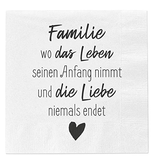 40 Stück Servietten Papierservietten mit Spruch 3-lagig 33x33cm Feier Party Familienfeier Geburtstag Gäste Tischdeko (Familie das Leben die Liebe) von MC-Trend