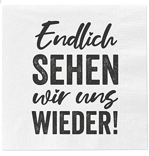 40 Stück Servietten Papierservietten mit Spruch 3-lagig 33x33cm Feier Party Geburtstag Gäste Tischdeko (Endlich sehen wir uns wieder...) von MC Trend