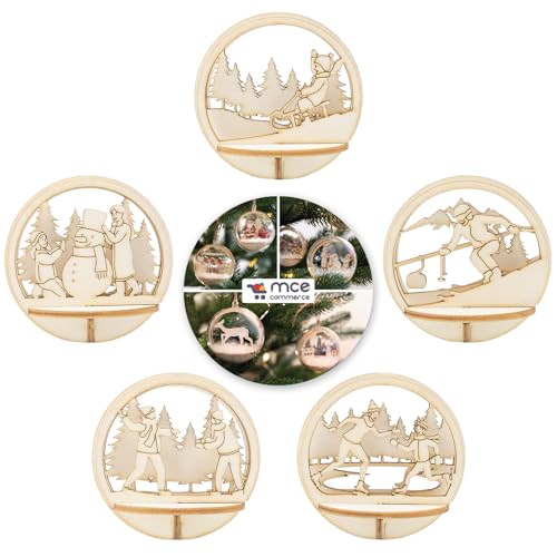 5 Motive Holz Steckteil "Winterspass" für MCE-Commerce Acryl Kugel 8 cm von MCE-Commerce