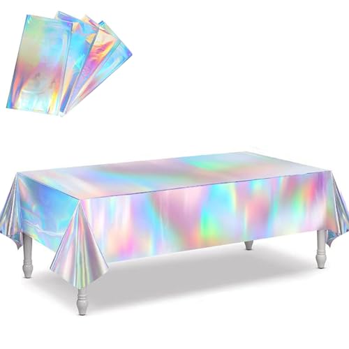 MCHERRY Iridescence Kunststoff-Tischdecken, holografische Folie, rechteckige Tischdecken, Geburtstag, Junggesellinnenabschied, Hochzeit, schillernde Party-Dekorationen, 137,2 x 274,3 cm, 4 Stück von MCHERRY