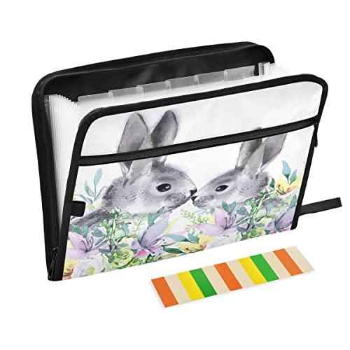 Aquarell Osterhasen Frühling 13 Taschen AkkordeonAktenordner erweiterbar Aktenordner mit Etiketten Brief A4 Größe tragbarer DokumentenOrganizer mit Reißverschluss und Fronttasche für Rechnungen und von MCHIVER