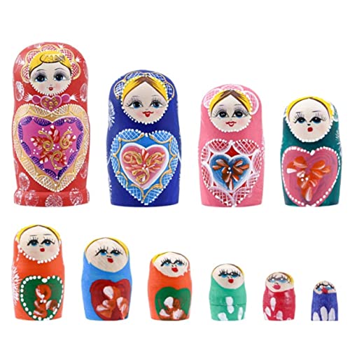 MCLIUJIA Russische Matroschka Puppen 10 Stück Matrjoschka, Handbemalt, Aus Holz, Mädchen, Puppen, Handwerk, Spielzeug, Tischdekoration Nistpuppen Russische von MCLIUJIA
