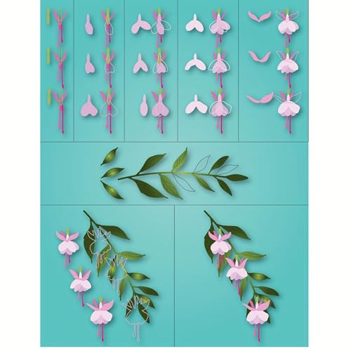 Metall-Stanzform Blume mit grünen Blättern für Scrapbooking, botanische Stanzformen für Karten mit Gartenmotiven und Scrapbook-Seiten von MCPOOX