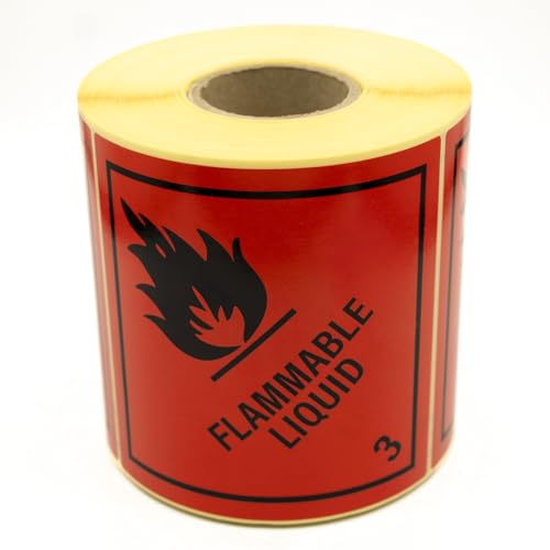 MD Labels Gefahrgutetiketten 500 Stück - 100 x 100 mm Klasse 3 Flammable Liquid - rot-schwarz - Aufkleber - Transportaufkleber – Gefahrgutaufkleber von MD Labels