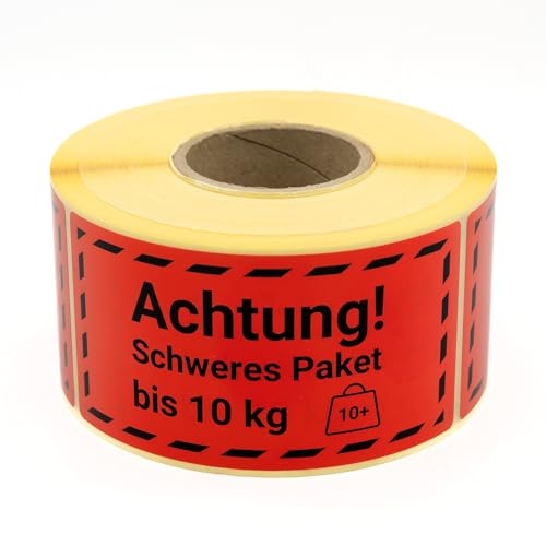 MD Labels Warnetiketten auf rolle 100x50mm – 500 – ACHTUNG SCHWERES PAKET bis 10 KG- Paketaufkleber für Sendungen -Versandetiketten– Paketaufkleber von MD Labels