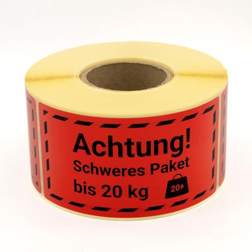 MD Labels Warnetiketten auf rolle 100x50mm – 500 – ACHTUNG SCHWERES PAKET bis 20 KG- Paketaufkleber für Sendungen -Versandetiketten– Paketaufkleber von MD Labels