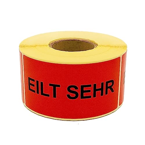 MD Labels Warnetiketten auf rolle 100x50mm – 500 Hinweisetiketten mit EILT SEHR Aufdruck, permanent haftende - Textetiketten von MD Labels