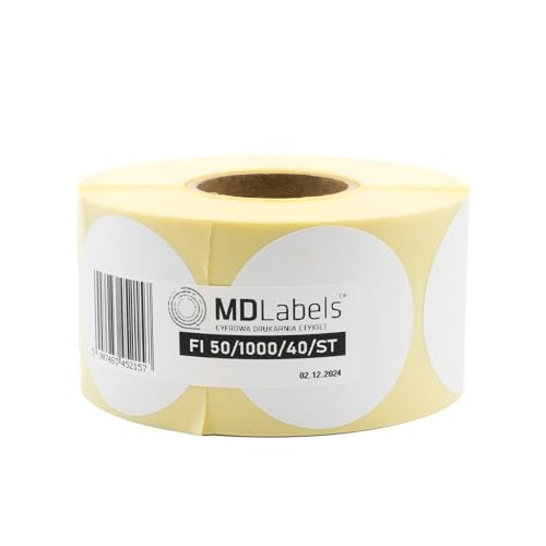 MD Labels Weiße Thermo etiketten auf Rolle fi 50 mm 1000 Stk. permanent haftend, für Barcode, weiße Klebeetiketten zur Beschriftung von MD Labels