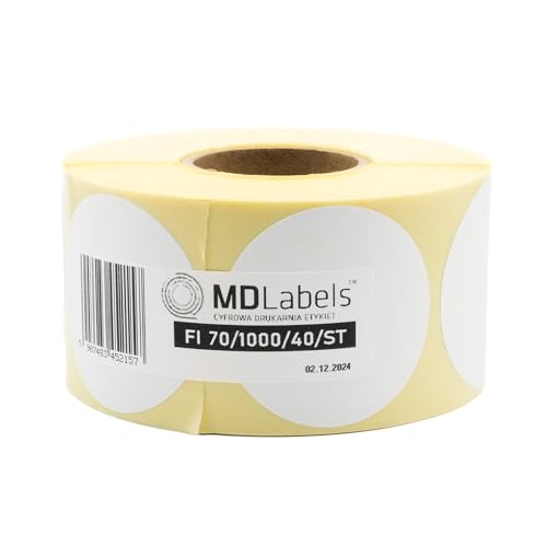 MD Labels Weiße Thermo etiketten auf Rolle fi 70 mm 1000 Stück - permanent haftend, für Barcode, weiße Klebeetiketten zur Beschriftung von MD Labels