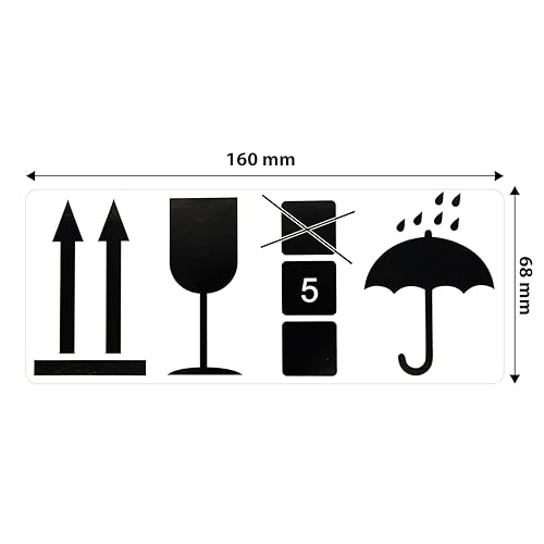 Warnschilder auf Rolle 68x161mm - Zerbrechlich - Vorsichtig handhaben - Trocken halten - nicht stapeln oder fallen - This Way Up - selbstklebendes Papier - selbstklebend von MD Labels