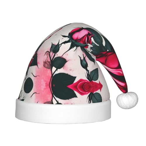 MDATT Blühende Rosenblumen, Weihnachtsmannmütze, Geschenk-Set für Unisex, Teenager, Weihnachten, Neujahr, Party, Kopfbedeckung, 1 Stück von MDATT