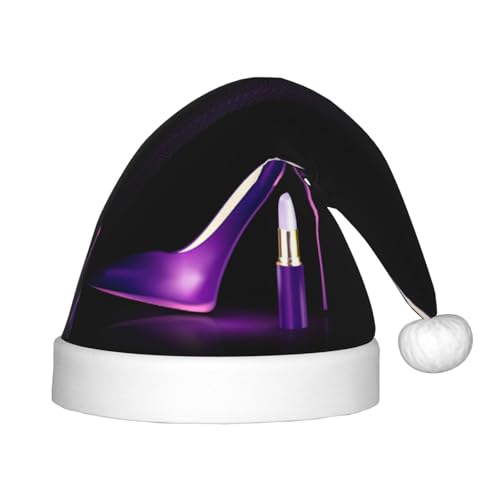 MDATT Elegante violette High Heels Weihnachtsmütze Weihnachtsmannmützen für Jugendliche, Unisex, Weihnachtsmütze für Neujahr, festliche Feiertagsparty von MDATT