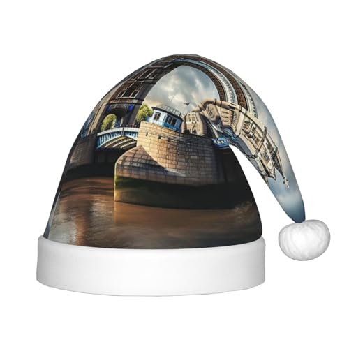 MDATT Historic Old Tower Bridge London Weihnachtsmannmützen-Geschenk-Set für Unisex, Teenager, Weihnachten, Neujahr, Party, Kopfbedeckung, 1 Stück von MDATT