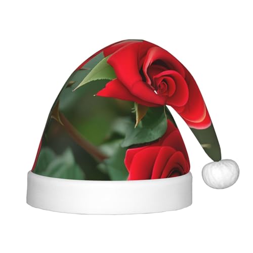 MDATT Rote Rose Blumen 1 Stück Weihnachtsmannmützen Geschenkset für Unisex Jugendliche Weihnachten für Weihnachten Neujahr Party Kopfbedeckung von MDATT