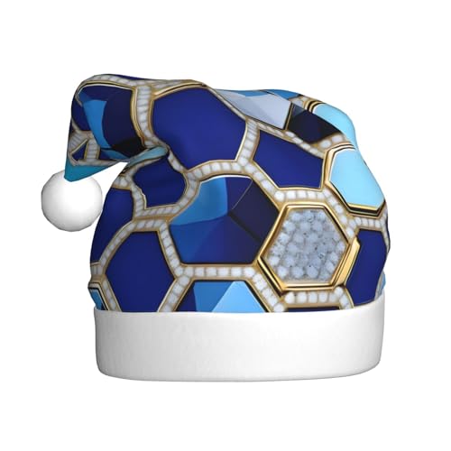 MDATT Weihnachtsmütze mit blauen Sechsecken und Diamanten, Weihnachtsmütze für Erwachsene, Party-Kostüm-Zubehör von MDATT