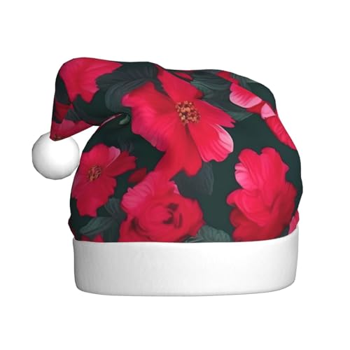 Weihnachtsmannmützen-Set mit rot-rosa Blume, für Erwachsene, Männer und Frauen, Weihnachten für Weihnachten, Neujahr, Party, Kopfbedeckung, 1 Stück von MDATT