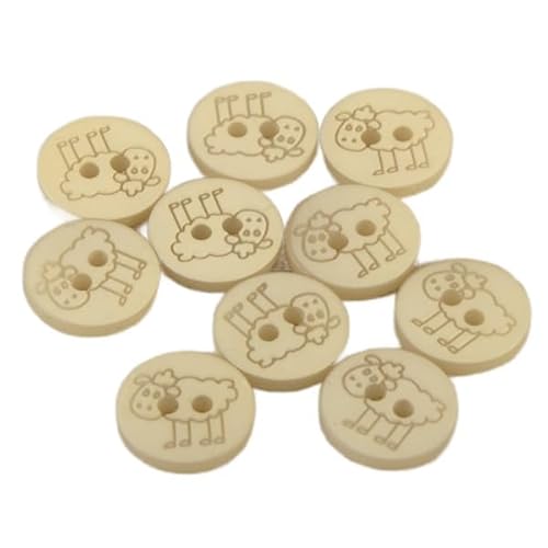 Knöpfe, 2 Löcher, Schaf, 15 mm, Beige, 6 Stück von MDC