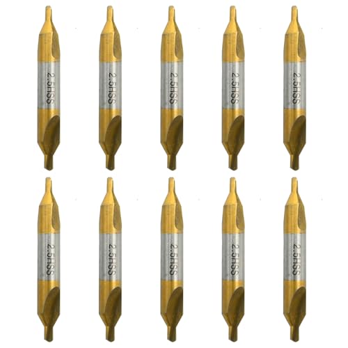 MDEOOSKY 10 Stück 2,5 mm Zentrierbohrer-Set, M2 Hochgeschwindigkeitsstahl-Senkerwerkzeuge, 60-Grad-Winkel, kombinierter Kegelsenker-Bohrer, Werkzeug für Drehmaschine, Mühle, Metallbearbeitung (2,5 mm) von MDEOOSKY