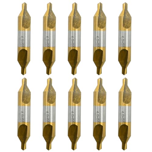 MDEOOSKY 10 Stück 4,0 mm Zentrierbohrer-Set, M2 Hochgeschwindigkeitsstahl-Senkerwerkzeuge, 60-Grad-Winkel, kombinierter Kegelsenker-Bohrer, Werkzeug für Drehmaschine, Mühle, Metallbearbeitung von MDEOOSKY