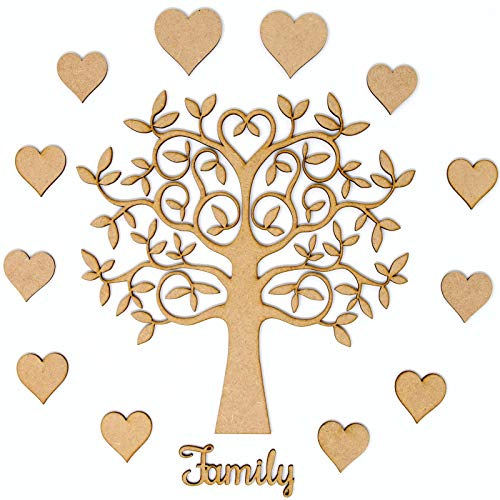 Familienstammbaum Set, MDF Baum, Herzen und das Wort Family Basteln Sie sich Ihren eigenen Familienstammbaum., 20 cm von MDF Craft Supplies