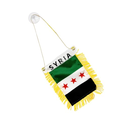 MDHQ Doppelseitige Syrien-Flaggen zum Aufhängen, 8 x 12 cm, mit Quasten, für Auto und Zuhause, Dekoration, Syrisch, Iran, Irak, kleine Wimpelbanner von MDHQ