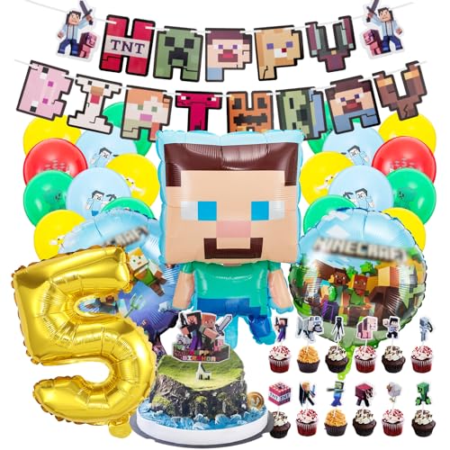 Kindergeburtstag deko minecraft luftballon 5. minecraft geburtstag | geburtstagsdeko jungen 5 jahr, Happy Birthday Dekoration Banner Karikatur von MDISNGDSS