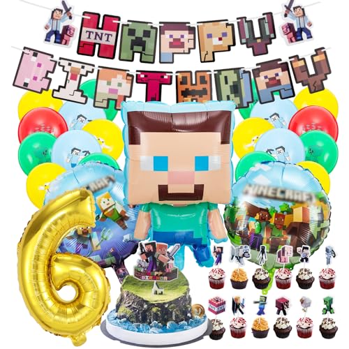 Kindergeburtstag deko minecraft luftballon 6. minecraft geburtstag | geburtstagsdeko jungen 6 jahr, Happy Birthday Dekoration Banner Karikatur Luftballons deko von MDISNGDSS