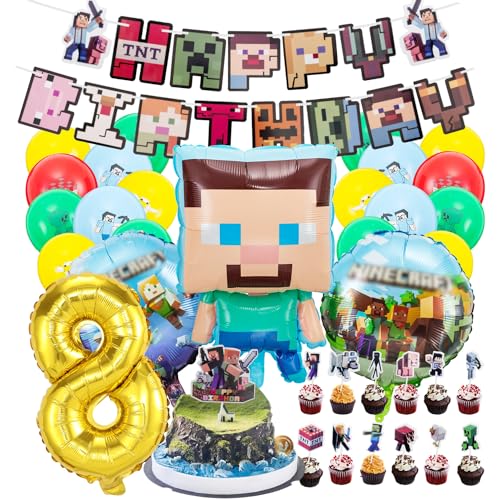 Kindergeburtstag deko minecraft luftballon 8. minecraft geburtstag | geburtstagsdeko jungen 8 jahr, Happy Birthday Dekoration Banner Karikatur von MDISNGDSS