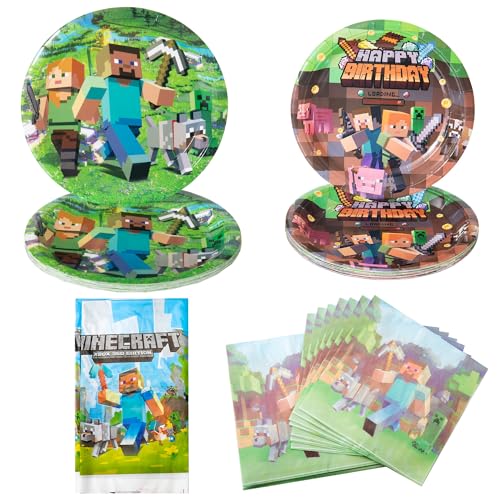 MDISNGDSS Teller (W-1) Party Geschirr 51 pcs Geburtstag Party teller, minecraft Partygeschirr Set, Pappteller Kindergeburtstag,minecraft Pappteller Servietten Tischdecke von MDISNGDSS