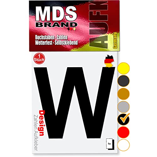 MDS Brand 10cm Design Buchstaben Aufkleber Selbstklebende Klebebuchstaben | Wetterfest Alphabet zum Aufkleben für Briefkasten, Auto, Mülltonne, Vinyl Buchstaben für Außen & Innen (Schwarz, W) von MDS Brand