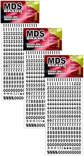 MDS Brand Klein Zahlen Aufkleber Schwarz 0-9, selbstklebend, Nummer Ziffer Klebezahlen, Sticker Hausnummern aus Folie zum Aufkleben (3pk-Zahlen) von MDS Brand