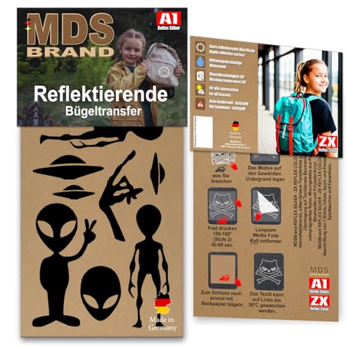 MDS Brand Reflektierende Aufbügler Set - Reflektoren Kinderkleidung - Hohe Sichtbarkeit - Optimierte Haftung für Kleidung oder Schulranzen (B-01, Schwarz) von MDS Brand