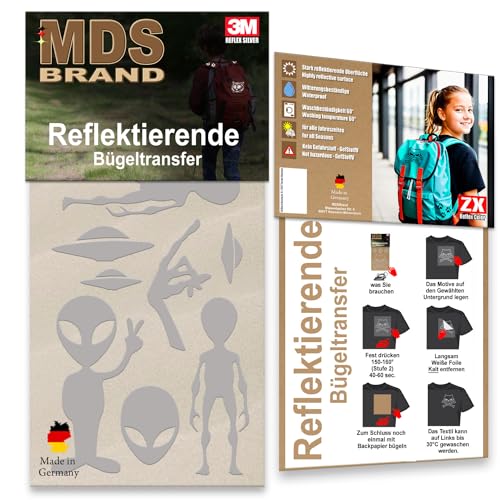 MDS Brand Reflektierende Aufbügler Set - Reflektoren Kinderkleidung - Hohe Sichtbarkeit - Optimierte Haftung für Kleidung oder Schulranzen (B-01, Silber) von MDS Brand