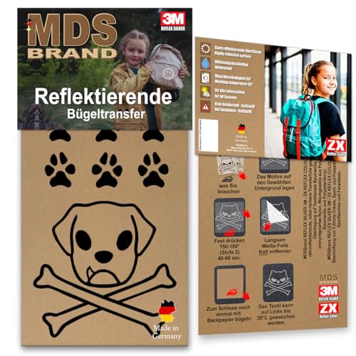 MDS Brand Reflektierende Aufbügler Set - Reflektoren Kinderkleidung - Hohe Sichtbarkeit - Optimierte Haftung für Kleidung oder Schulranzen (B-03, Schwarz) von MDS Brand