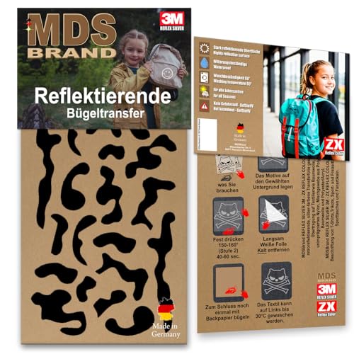 MDS Brand Reflektierende Aufbügler Set - Reflektoren Kinderkleidung - Hohe Sichtbarkeit - Optimierte Haftung für Kleidung oder Schulranzen (B-05, Schwarz) von MDS Brand